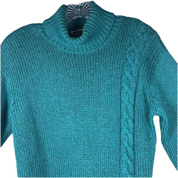 Vintage Liz Claiborne Liz Wear Chunky Knit Silk Cotton Sweater Teal Blue Green S - Picture 1 of 8